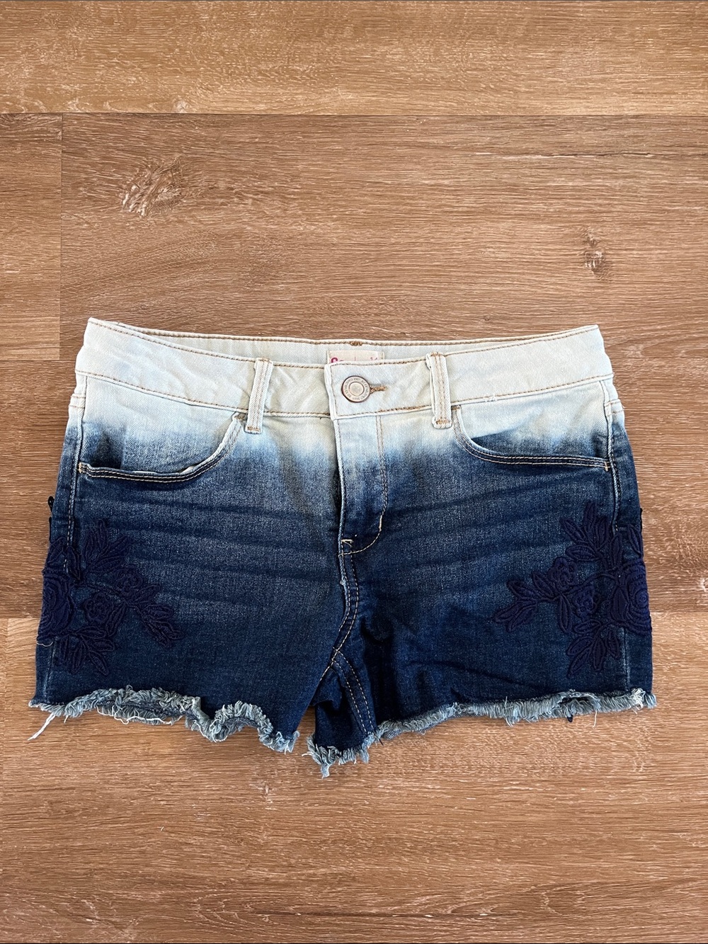 SO Ombre Blue Denim Shorts with Navy Floral Detail